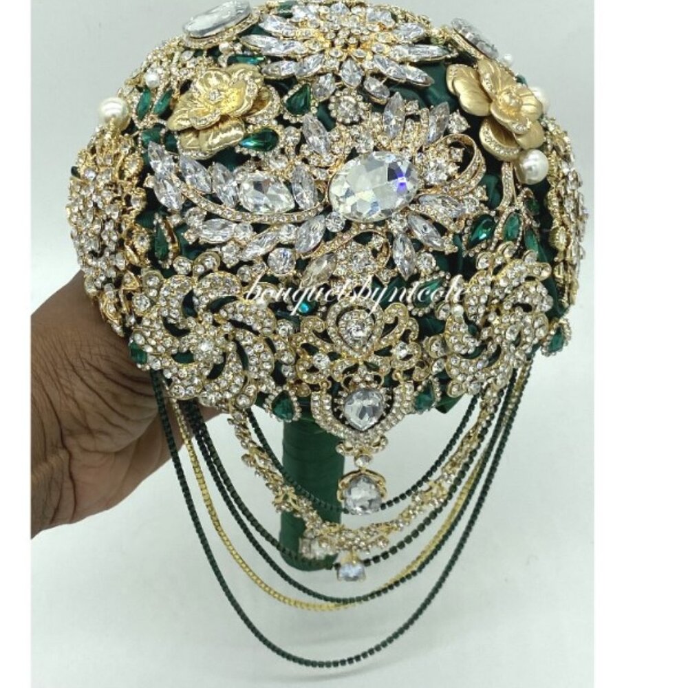 Green Gold Brooch Wedding Bridal Bouquet
